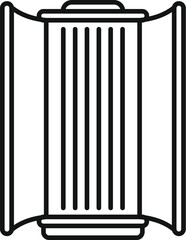 Vertical solarium opened and ready for tanning sessions, generating uv light