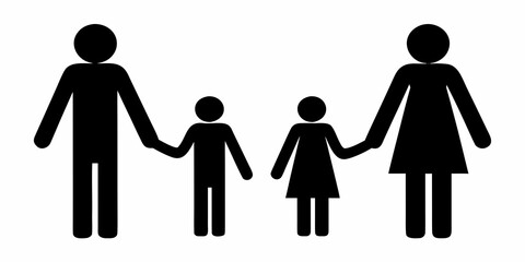 Simple black silhouette of a family holding hands depicting togetherness