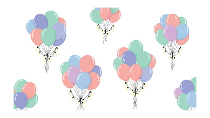 Naklejka premium Colorful Balloon Clusters: A set of vibrant balloons, ready to lift spirits. Perfect for celebrations, these helium-filled balloons come in various colors. 