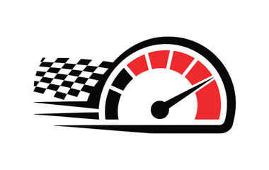 Speedometer and Racing Flag Logo, Vector Illustration Featuring Motorsport Emblem, High-Speed Concept