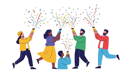Burst of Joy: A dynamic group of individuals celebrate a momentous occasion with confetti, capturing the energy of pure elation and shared jubilation. 