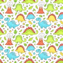 Cute Dinosaur Doodles Seamless Pattern &mdash; Playful Kids Design