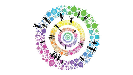 Colorful Spiral of Inclusion: A captivating illustration featuring a diverse array of silhouettes arranged in a vibrant spiral formation, celebrating inclusivity and the beauty of unity.