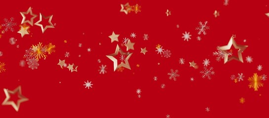 Christmas background with golden stars, snowflakes and red background, perfect for holiday greetings and celebrations. © vegefox.com