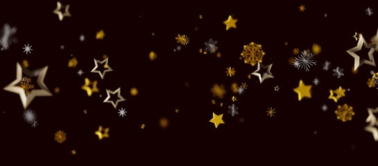 Festive abstract design of golden stars and snowflakes on a dark background. Perfect for holiday greetings, Christmas vi © vegefox.com
