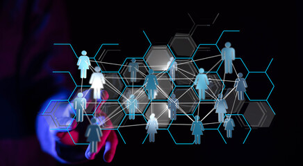 Abstract network of people connected. Business, technology and teamwork concept. Digital interface connecting p