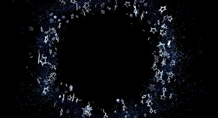 Abstract background featuring a ring of sparkling stars against a dark backdrop. Ideal for festive designs, holidays, an