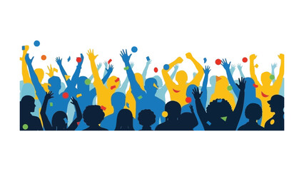 Joyful silhouette Celebration: A dynamic illustration captures a vibrant gathering of anonymous silhouettes enthusiastically celebrating, confetti fills the air.
