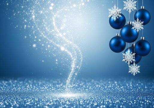 Enchanting Blue Christmas Ornaments and Swirling Magical Lights. - Powered by Adobe