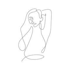Woman Hand Near Face Expressive One Line Art Illustration