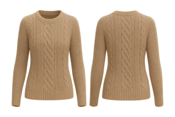 Long sleeve pullover sweater front and back view for mockup isolated on transparent background