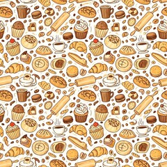 Hand-Drawn Bakery Pastries Seamless Pattern &mdash; Cozy Tileable Food Background