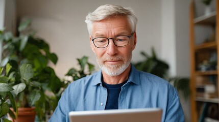 Man using laptop at home office