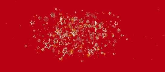 Christmas or New Year background features golden stars and snowflakes against a vibrant red backdrop, perfect for celebrations and gr