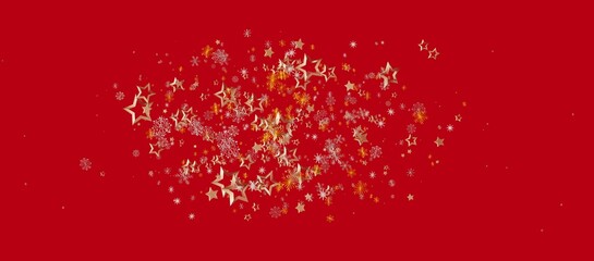 Christmas and New Year festive background with shiny golden stars and snowflakes on a rich red backdrop, perfect for holiday greeting © vegefox.com