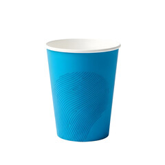 Vibrant blue disposable paper cup with abstract textured design