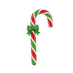 Festive red and green striped candy cane with a bright green decorative bow for holiday celebration graphics