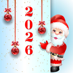 New Year's illustration, Santa shows the numbers of the new year 2026.