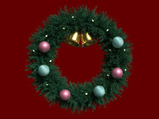 オナーメントで装飾されたクリスマスリースの3Dイラスト