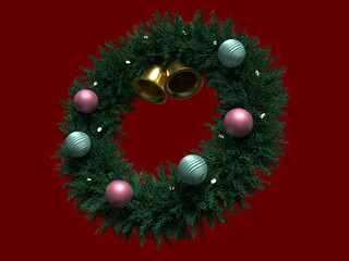 オナーメントで装飾されたクリスマスリースの3Dイラスト