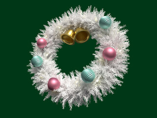 オナーメントで装飾されたクリスマスリースの3Dイラスト