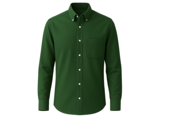 Classic green long sleeve button up shirt isolated on transparent background