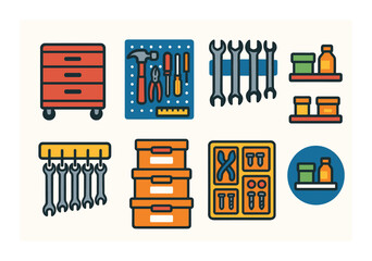 Organized workstation tools and storage solutions illustrated concept