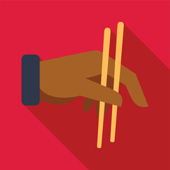 Hand holding chopsticks on a red background with long shadow