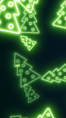 Bright glowing neon green Christmas trees forming a festive abstract holiday background