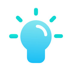 cyan glowing light bulb icon with rays and gradient design