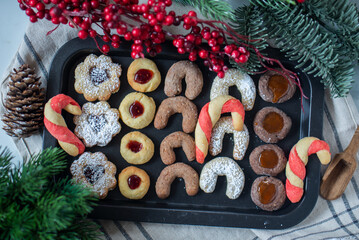 Homemade various christmas gingerbread cookies