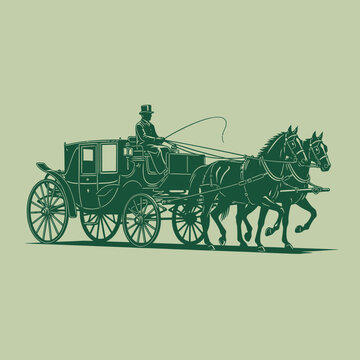 Vintage horse-drawn carriage illustration evoking historical charm and elegance with a coachman
