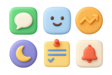 Charming collection of soft cartoon icons for digital interfaces and applications