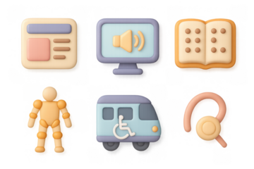 Accessibility icons illustrating communication and mobility concepts for inclusive design projects