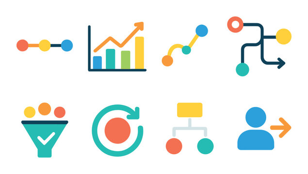 Vibrant abstract data visualization with dynamic graphs and icons