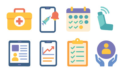 Modern healthcare and technology icons highlighting communication and medical tools