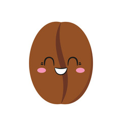 Coffee bean, cute character cartoon, happy smiling face, kawaii style, emotions joy delight, sign coffee drink vector illustration.