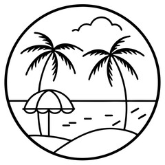 Panoramic vector beach view illustration