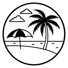 Panoramic vector beach view illustration