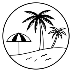 Panoramic vector beach view illustration