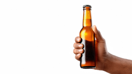 Hand Holding Cold Beer Bottle on Black Background,  Refreshing Drink Concept