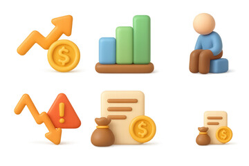 Colorful economic icons set for financial design and analysis projects