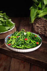 Sautéed Chinese Spinach with Chili Peppers - Asian Cuisine