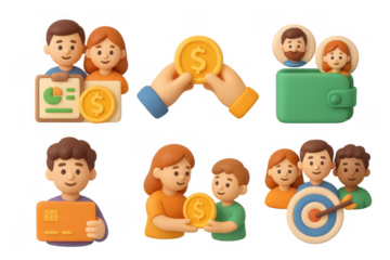 Family financial planning and savings icons for budget management design