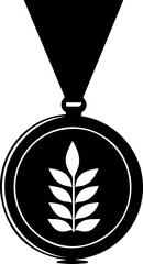 black medal with laurel wreath graphic