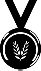 black medal with laurel wreath graphic