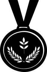 black medal with laurel wreath graphic