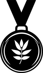 black medal with laurel wreath graphic