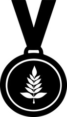 black medal with laurel wreath graphic