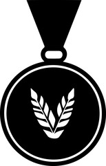 black medal with laurel wreath graphic